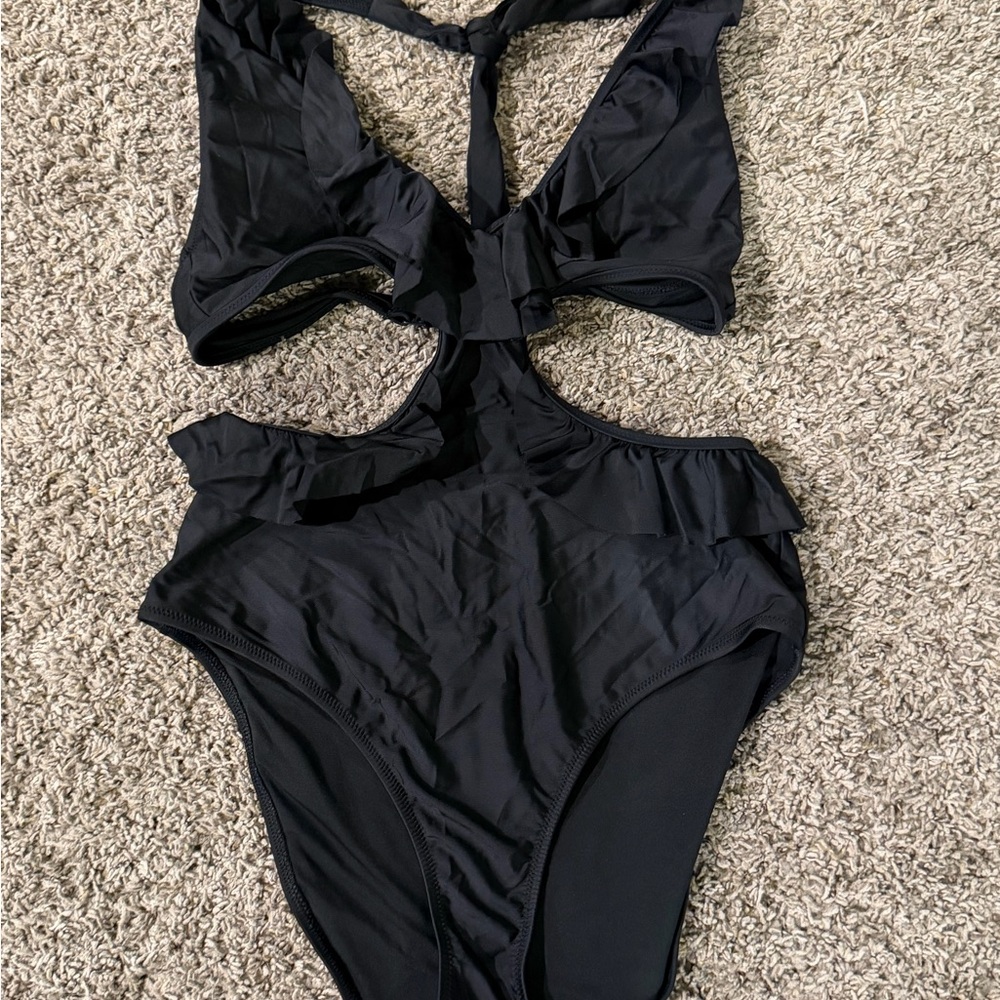 Aerie Black Swimsuit with Ruffle Detail